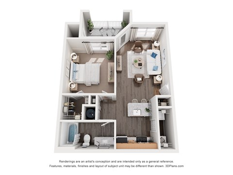Floor plan for 1 bed, 1 bath, 701 sqft